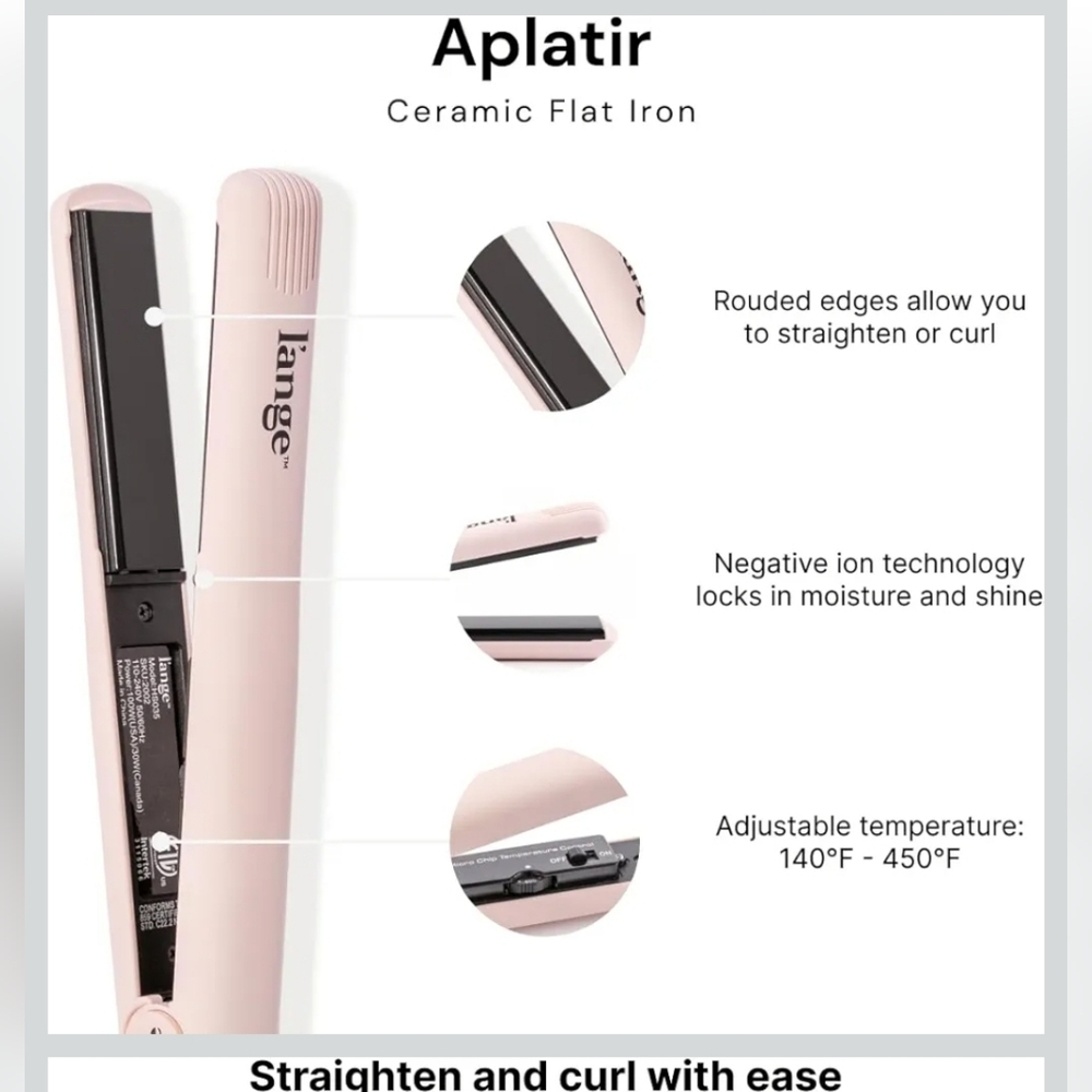 L'ange One Pass Hair Aplatir Ceramic 1" Flat Iron Pink blush color - Picture 4 of 14